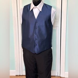 Navy Dark Blue Herringbone Closed Back Vest Wedding Prom Men’s 5X